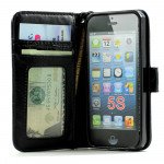 Wholesale Apple iPhone 5 5S Crystal Bling Flip Leather Wallet TPU Case with Strap and Stand (Black)